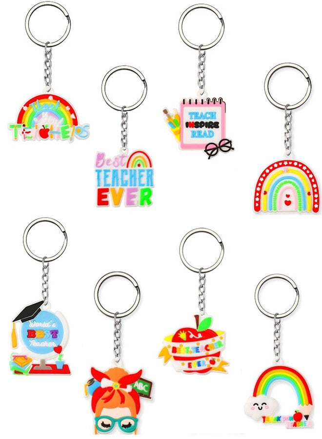 AUGSUN 48 PCS Teacher Keychain Bulk, Teacher Appreciation Gifts in Bulk Rainbow Keychain Thank You Keyring Gifts for Teachers Nurse Women, 8 Style - Image 1