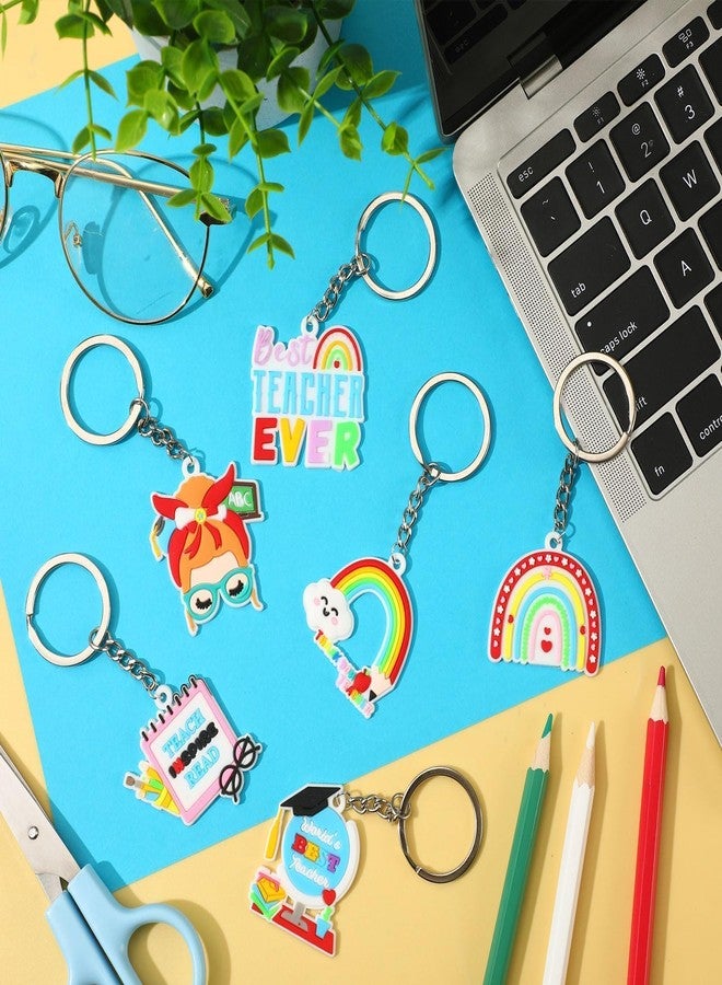 AUGSUN 48 PCS Teacher Keychain Bulk, Teacher Appreciation Gifts in Bulk Rainbow Keychain Thank You Keyring Gifts for Teachers Nurse Women, 8 Style - Image 3