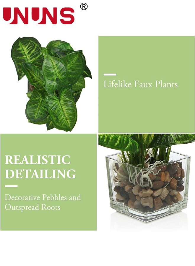 UNUNS Fake Plants With Pot,3-Piece Simulated Plant Set, Indoor Small Artificial Potted Plants, Clear Glass Flower Pots,Artificial Plants for Home Decoration,Green - Image 5