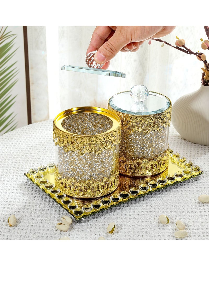 general Gold tray, iron lace glass double jar, home storage jar set, living room, kitchen decoration storage jar - Image 2
