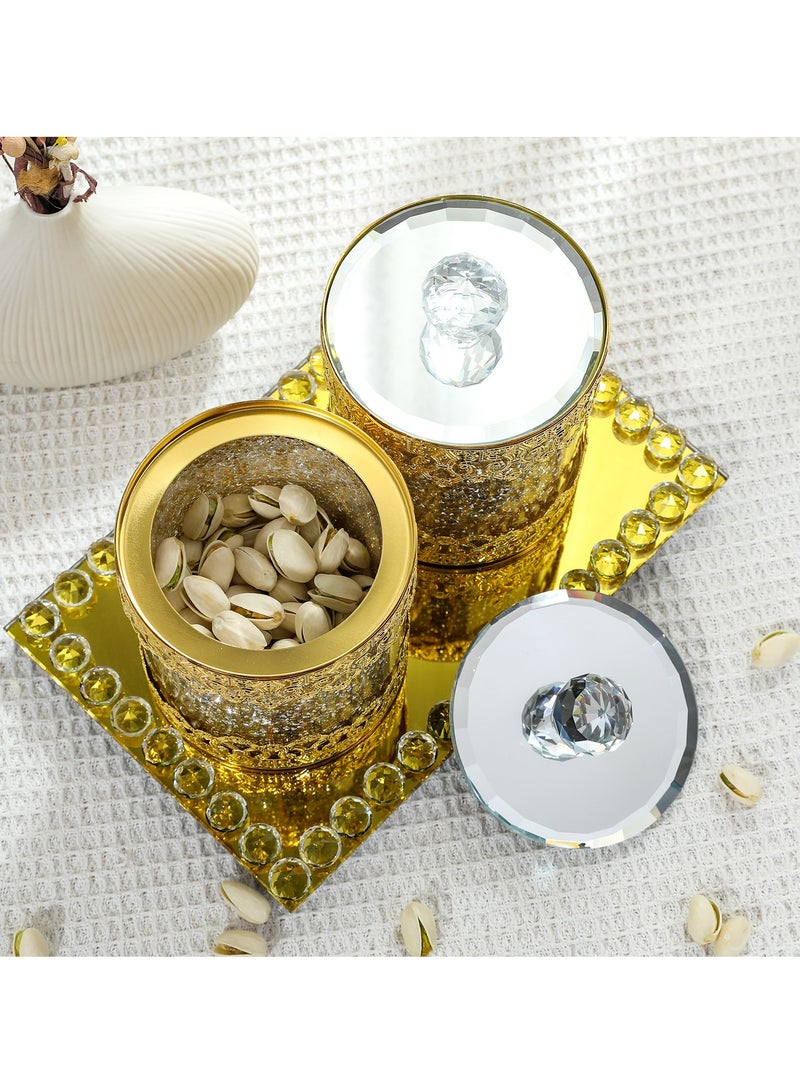 general Gold tray, iron lace glass double jar, home storage jar set, living room, kitchen decoration storage jar - Image 3