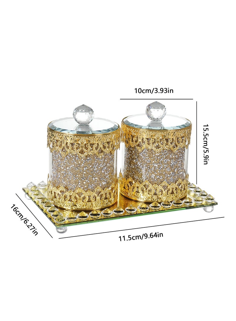 general Gold tray, iron lace glass double jar, home storage jar set, living room, kitchen decoration storage jar - Image 4