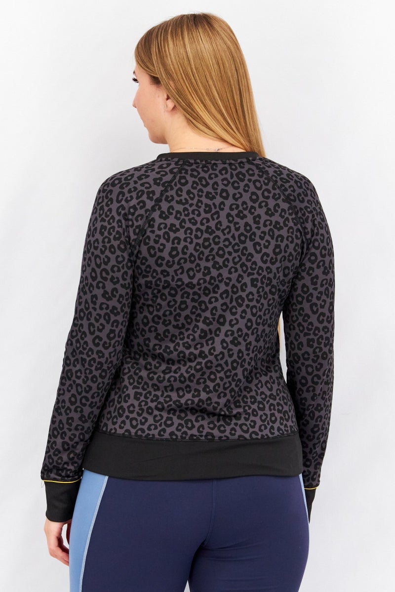 Aqua Women Sportswear Fit Animal Print Long Sleeve Training Tee, Dark Grey - Image 4