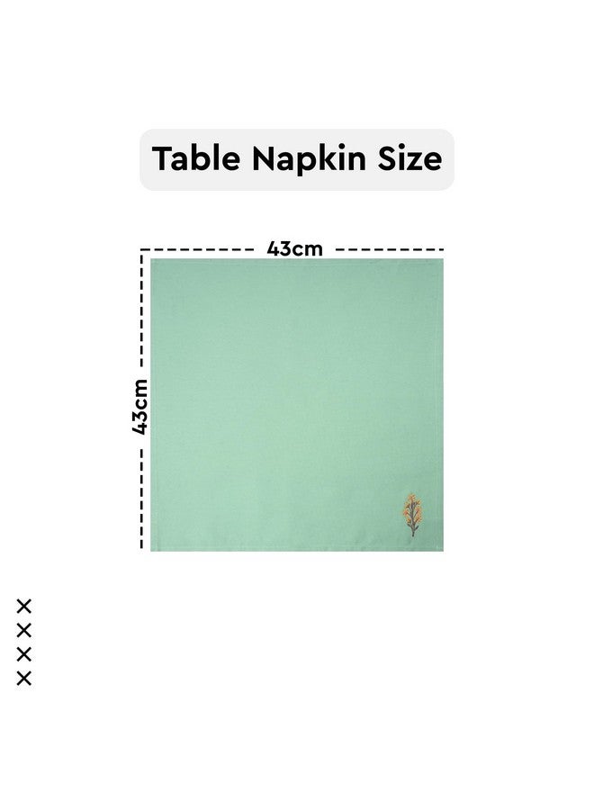 Encasa XO Dining Table Napkins Set of 6 | Cotton Cloth Napkin 43x43 cm | Mint Green Flowers Embroidery Deisgn - Image 4