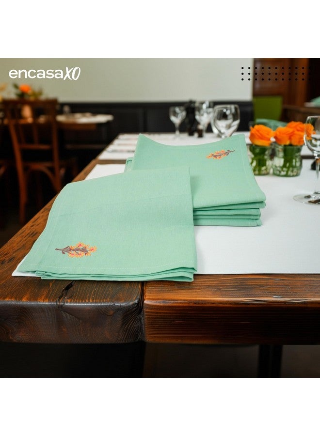 Encasa XO Dining Table Napkins Set of 6 | Cotton Cloth Napkin 43x43 cm | Mint Green Flowers Embroidery Deisgn - Image 5