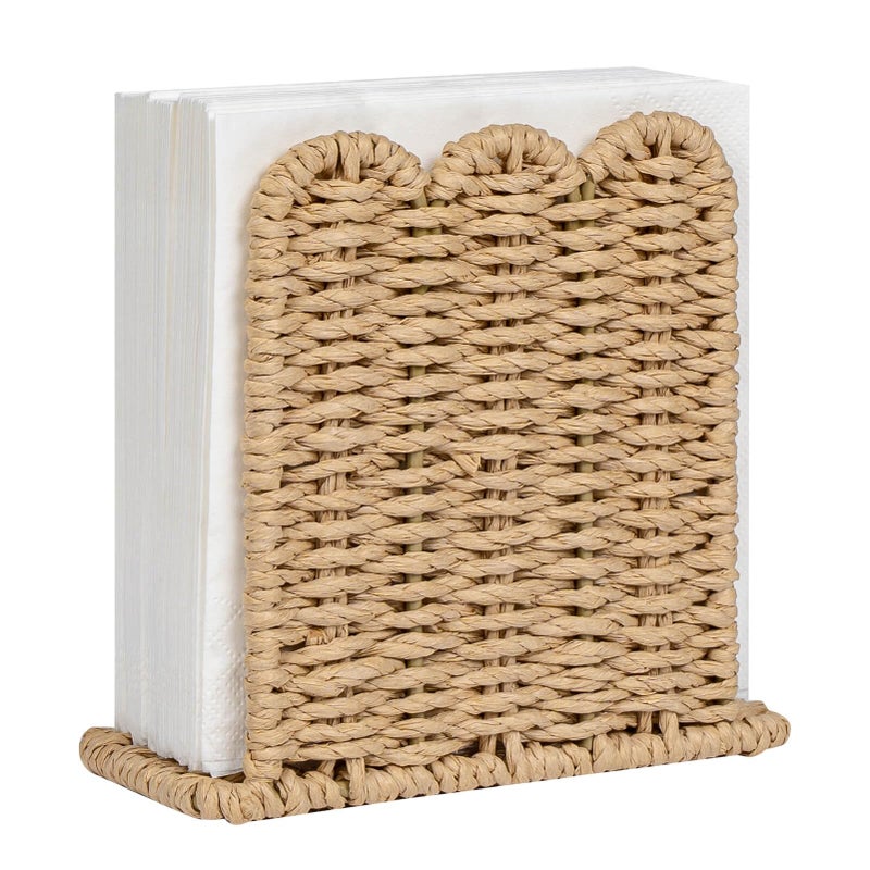 CubesLand Scalloped Edge Napkin Holder for Table Home Rustic Room Decor, Paper Rope Napkin Dispenser for Kitchen Countertop Dining Hotel, Cocktail Napkin Holder for Indoor & Outdoor Party, Beige - Image 1