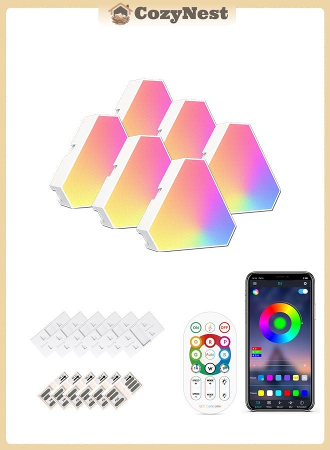 كوزينيست لوحات إضاءة LED مثلثة، أضواء مثلثة بـ6 منافذ اتصال، إضاءة RGBIC حقيقية لأجهزة الألعاب، أضواء حائط ذكية لغرفة النوم، تحكم عبر التطبيق، مزامنة مع الموسيقى، مثالية لغرف الألعاب والبث المباشر، عبوة من 6 قطع - Image 1