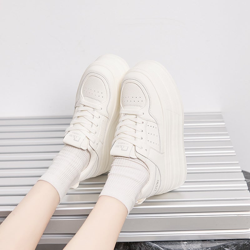Women's Platform White Leather Sneakers - Image 2