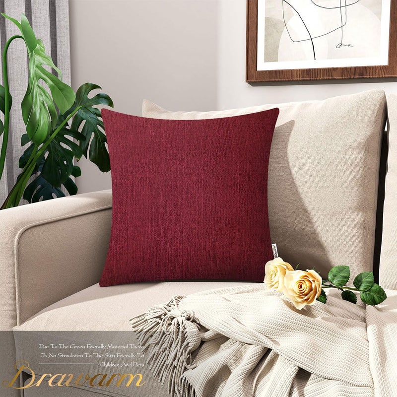 BRAWARM Throw Pillow Covers 20x20 Inches - Burgundy Chenille Pillow Covers Pack of 2, Solid Dyed Soft Chenille Pillow Cases for Couch Sofa Bed Home Decoration - Image 2