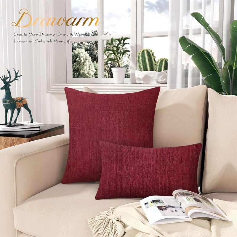 BRAWARM Throw Pillow Covers 20x20 Inches - Burgundy Chenille Pillow Covers Pack of 2, Solid Dyed Soft Chenille Pillow Cases for Couch Sofa Bed Home Decoration - Image 3
