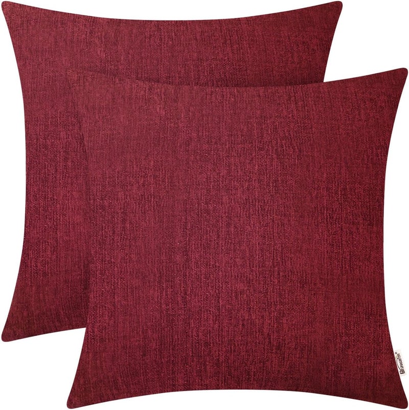 BRAWARM Throw Pillow Covers 20x20 Inches - Burgundy Chenille Pillow Covers Pack of 2, Solid Dyed Soft Chenille Pillow Cases for Couch Sofa Bed Home Decoration - Image 1