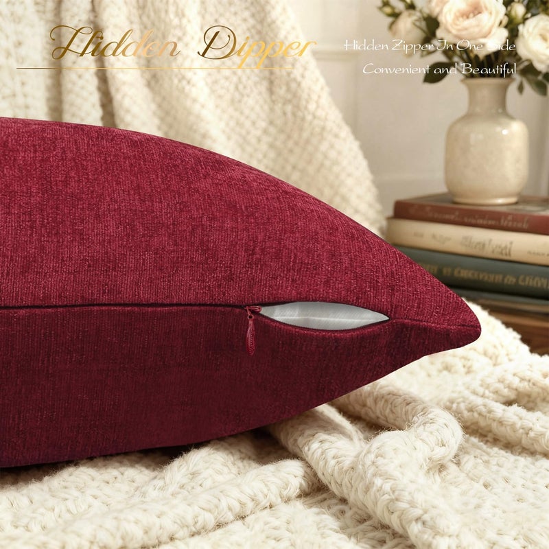 BRAWARM Throw Pillow Covers 20x20 Inches - Burgundy Chenille Pillow Covers Pack of 2, Solid Dyed Soft Chenille Pillow Cases for Couch Sofa Bed Home Decoration - Image 5