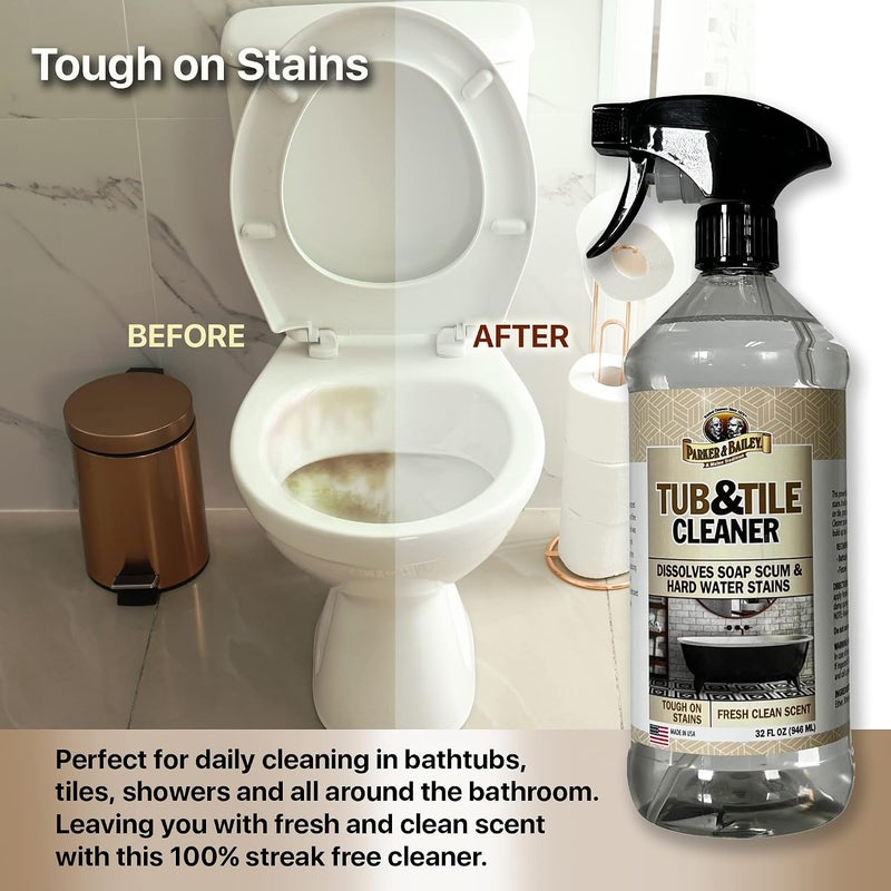 Parker Bailey Tub & Tile Cleaner - Bathroom Cleaner Shower Cleaner Spray Tub Cleaner Soap Scum Remover for Shower Hard Water Stain Remover Household Cleaning Spray Multi Purpose Spray Cleaner, 32 Oz - Image 1