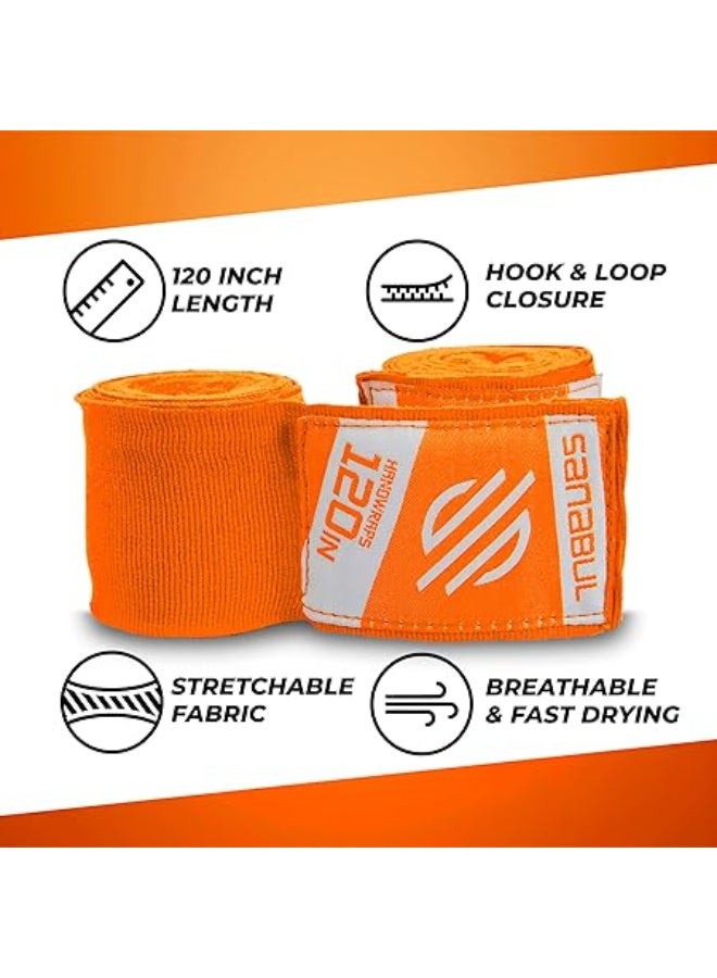 Sanabul  Elastic 120 Inch Boxing Hand Wraps | Kickboxing Handwraps For Boxing Gloves For Men, Women, And Kids | Muay Thai Mma Hand Wraps | Orange - Image 5
