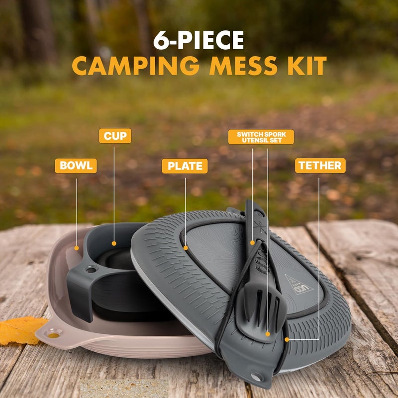 UCO 6-Piece Camping Mess Kit with Bowl, Plate, Collapsible Cup, and Switch Camping Spork - Image 3
