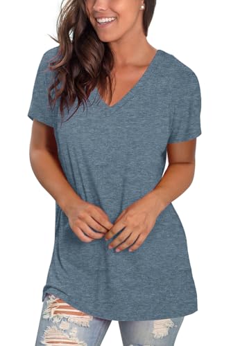 Sipaya Womens Tops Loose Fitting V-Neck Short Sleeve T Shirts Summer 2XL Grey Blue - Image 3