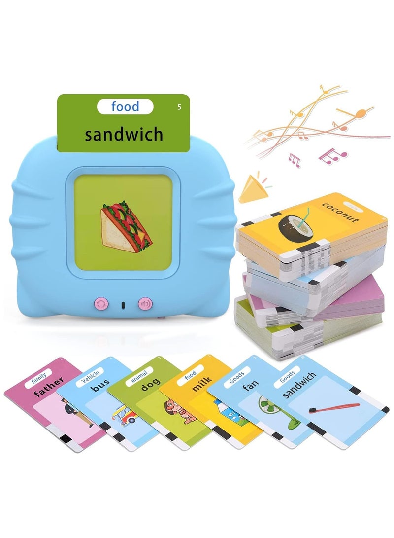 Flash Cards Learning Toys for 2-7 Years Old, Electronic 112 PCS Audible Flashcards Preschool Educational Talking Toys with 224 Sight Words,12 Theme/Animal Food Vehicle (Cute Blue) - Image 1