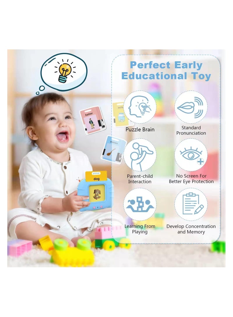 Flash Cards Learning Toys for 2-7 Years Old, Electronic 112 PCS Audible Flashcards Preschool Educational Talking Toys with 224 Sight Words,12 Theme/Animal Food Vehicle (Cute Blue) - Image 4