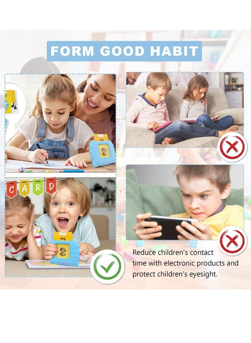 Flash Cards Learning Toys for 2-7 Years Old, Electronic 112 PCS Audible Flashcards Preschool Educational Talking Toys with 224 Sight Words,12 Theme/Animal Food Vehicle (Cute Blue) - Image 5