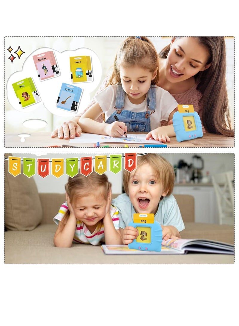 Flash Cards Learning Toys for 2-7 Years Old, Electronic 112 PCS Audible Flashcards Preschool Educational Talking Toys with 224 Sight Words,12 Theme/Animal Food Vehicle (Cute Blue) - Image 2