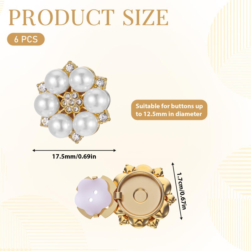 Aysatogc 6PCS Button Covers Rhinestone Detachable Button Covers for Women Blouses Crystal Decorative Clips Buttons Jewelry Pearl Buttons Pins for Jeans Sewing DIY Craft Women Men(Pearl) - Image 2