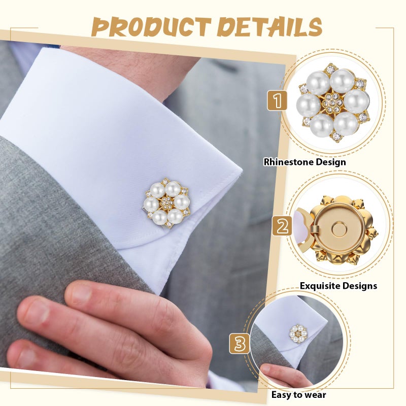 Aysatogc 6PCS Button Covers Rhinestone Detachable Button Covers for Women Blouses Crystal Decorative Clips Buttons Jewelry Pearl Buttons Pins for Jeans Sewing DIY Craft Women Men(Pearl) - Image 3