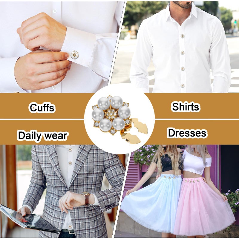 Aysatogc 6PCS Button Covers Rhinestone Detachable Button Covers for Women Blouses Crystal Decorative Clips Buttons Jewelry Pearl Buttons Pins for Jeans Sewing DIY Craft Women Men(Pearl) - Image 4