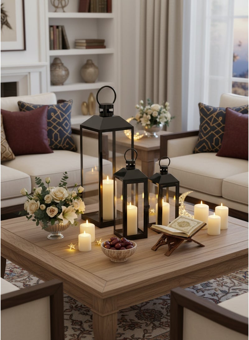 ليفينج طقم فوانيس معدنية بزجاج: إضاءة دافئة وأناقة متكاملة - Image 1