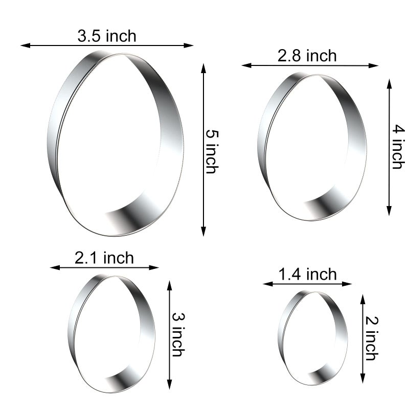 QAAQS Large Egg Cookie Cutter Set in Different Sizes - 5 Inch, 4 Inch, 3 Inch, 2 Inch - 4 Piece - Stainelss Steel - Image 2
