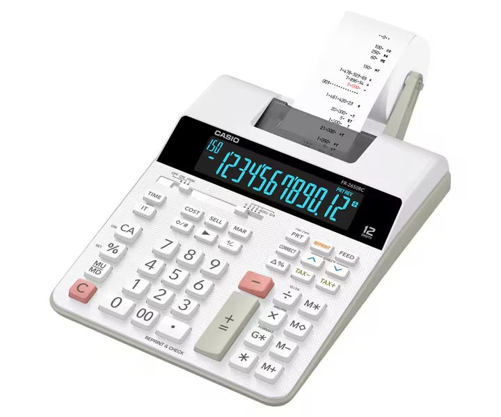 Casio FR-2650RC 12-Digit Printing Calculator with 2-Color Printing, Reprint Function, Check & Correct, Clock & Calendar black