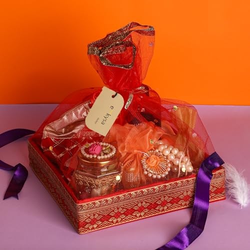 ekysa dekor MDF Multipurpose Fancy Hamper Square Basket/Tray/Platter Box With Tissue Net - (25 * 25 * 5.5 Cm) - Image 1