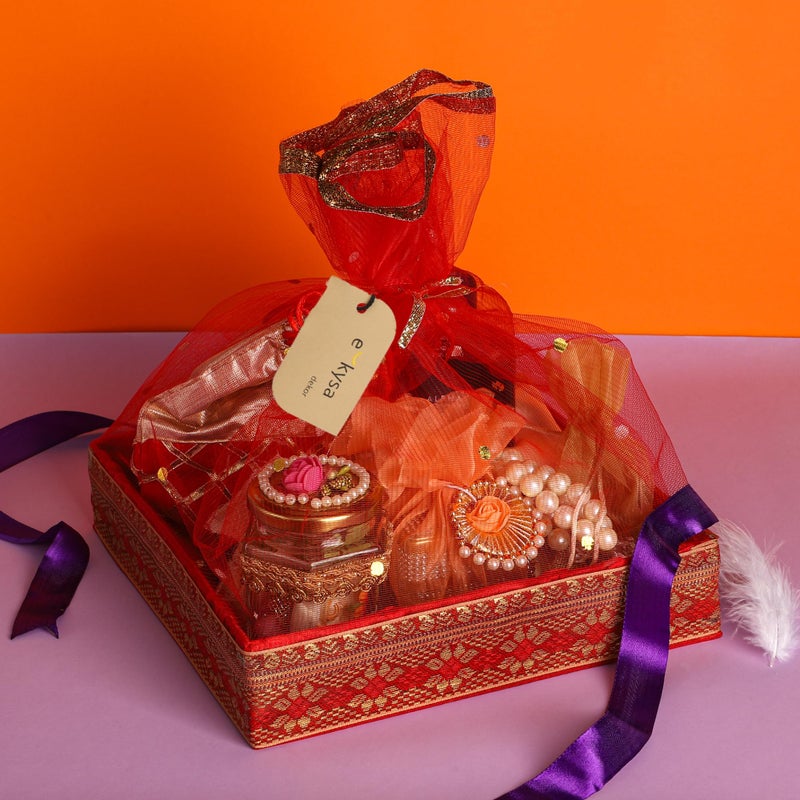 ekysa dekor MDF Multipurpose Fancy Hamper Square Basket/Tray/Platter Box With Tissue Net - (25 * 25 * 5.5 Cm) - Image 5