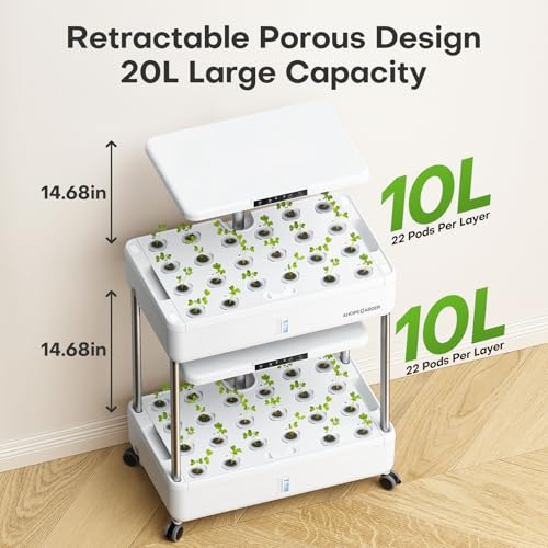 Ahopegarden Hydroponics Growing System Indoor Garden, 44 Pods Plant Herb Garden Germination Kit with LED Grow Light, 20L Double-Layer Large Capacity Hydrophonic Planter Grower for Vegetable Fruit - Image 5