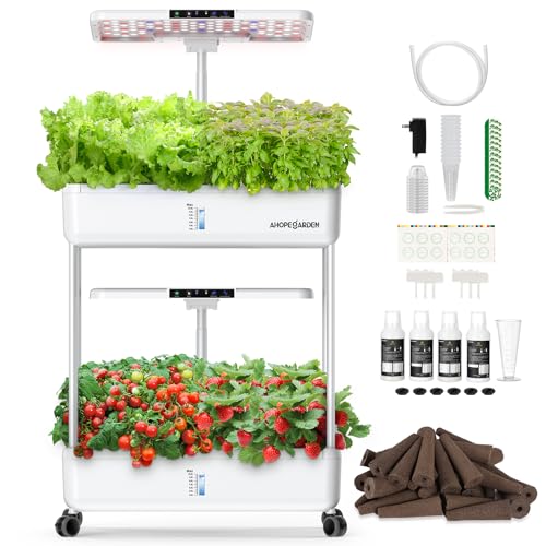 Ahopegarden Hydroponics Growing System Indoor Garden, 44 Pods Plant Herb Garden Germination Kit with LED Grow Light, 20L Double-Layer Large Capacity Hydrophonic Planter Grower for Vegetable Fruit - Image 1