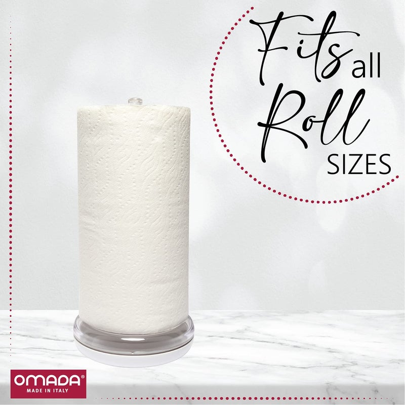 Omada Acrylic Paper Towel Holder: Standing Paper Towel Holder for Countertop – Clear Paper Towel Stand with White Base – Modern Kitchen Paper Roll Holder – Paper Towel Roll Dispenser - Image 3