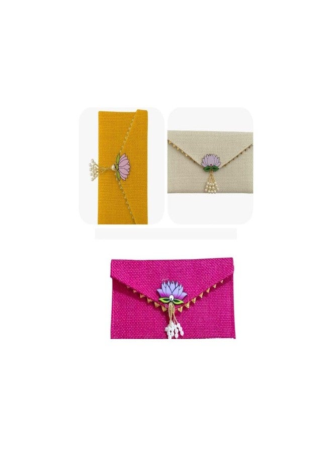 KOOGLY Jute Shagun Envelope for Money and Shagun Envelopes for Wedding,Birthday,Gifting For Birthdays and Functions | Multicolor|Pack of 3| - Image 5