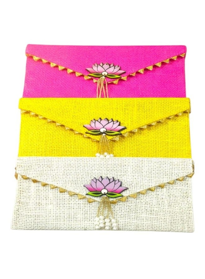 KOOGLY Jute Shagun Envelope for Money and Shagun Envelopes for Wedding,Birthday,Gifting For Birthdays and Functions | Multicolor|Pack of 3| - Image 1