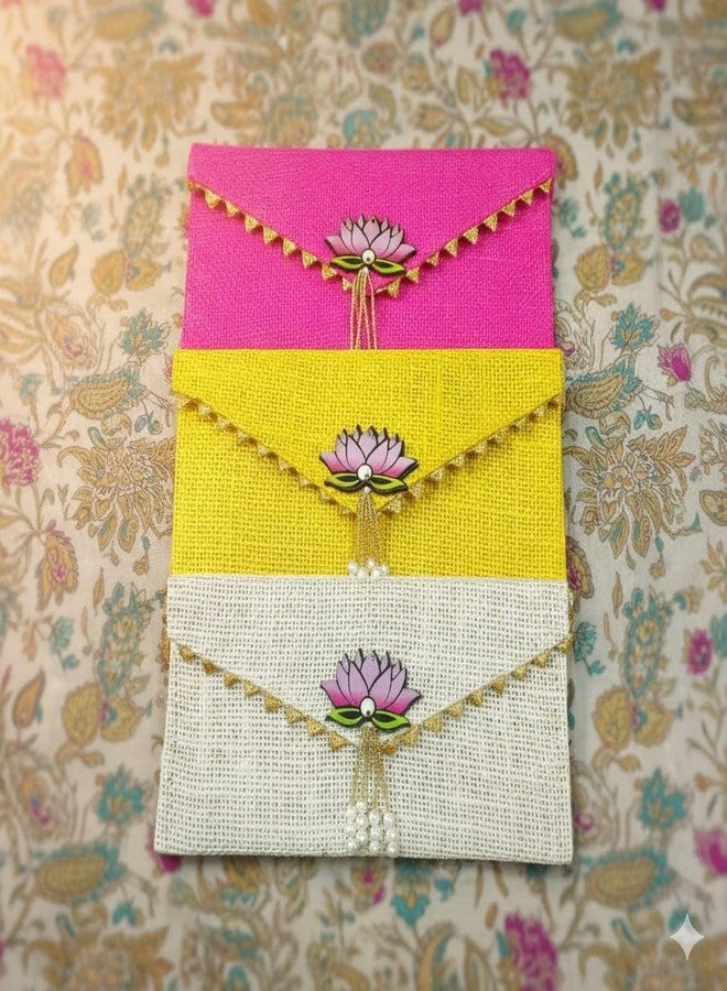 KOOGLY Jute Shagun Envelope for Money and Shagun Envelopes for Wedding,Birthday,Gifting For Birthdays and Functions | Multicolor|Pack of 3| - Image 2