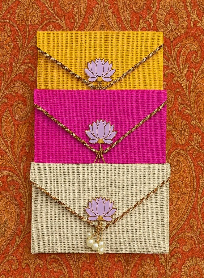 KOOGLY Jute Shagun Envelope for Money and Shagun Envelopes for Wedding,Birthday,Gifting For Birthdays and Functions | Multicolor|Pack of 3| - Image 4