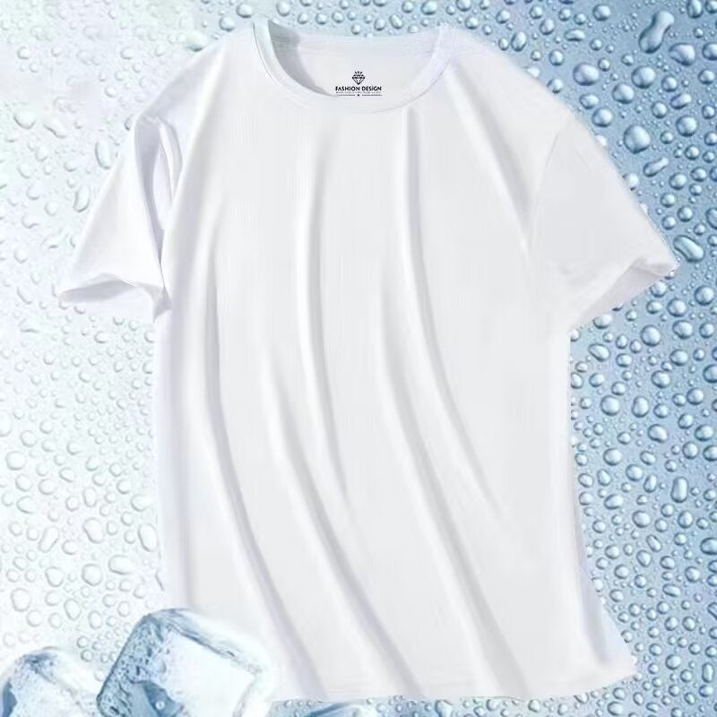 Summer Thin Short-sleeved T-shirt Mens Simple Solid Color Mesh T-shirt Round Neck Ice Silk Sports Quick-drying Clothes Green - Image 4