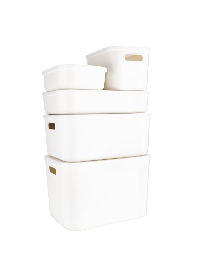 VUSIGN PP Storage Box with Lid – 22.3L Capacity, 36.5x25.5x24 cm, Stackable Organizer with Portable Handle and Dustproof Cover  5 Units– White – Model VS460-WH  - Image 1