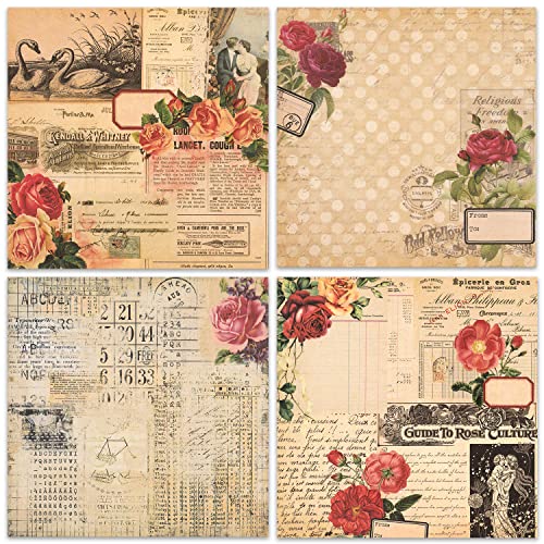 BLEDS Scrapbook Paper, 24 Sheets Vintage Rose Scrapbooking Paper 6x6 With 12 Different Designs Scrapbooking Supplies Single-Side Printing for Cardmaking Junk Journal Decorative Cardstock Background - Image 4