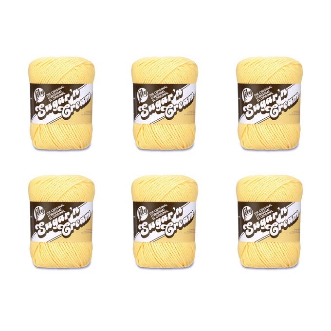 SUGARN CREAM YELLOW YARN 6 PACK OF 71G25OZ COTTON 4 MEDIUM WORSTED 120 YARDS KNITTINGCROCHET