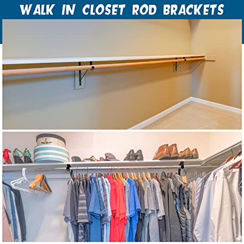 Nuogo 8 Pcs Heavy Duty Closet Rod Brackets Bulk 11"x11" Black Closet Shelf Bracket with Rod Holder Support 300 lbs Triangular Wall Mount Hangers Hooks with Screw for Home and Decor - Image 4