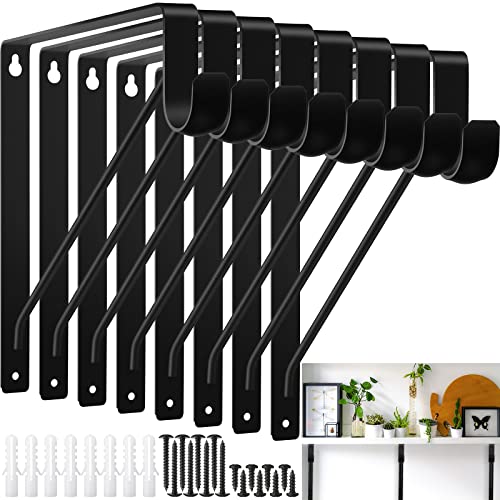 Nuogo 8 Pcs Heavy Duty Closet Rod Brackets Bulk 11"x11" Black Closet Shelf Bracket with Rod Holder Support 300 lbs Triangular Wall Mount Hangers Hooks with Screw for Home and Decor - Image 1