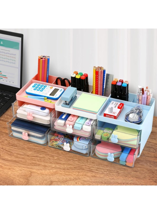 كيلا منظم مكتب صغير مع درج، صندوق تخزين مكتبي صغير، صندوق تخزين مكتبي مكتبي، صندوق تخزين لحامل بطاقات العمل/الأقلام/الأقلام الرصاص/الهاتف المحمول/الأدوات المكتبية، منظم أدوات مكتبية للمكتب المدرسة المنزلية (أبيض) - Image 5
