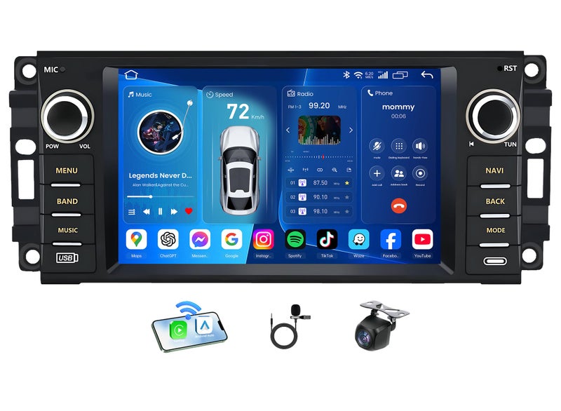 Jerqry 4Core+64G ROM Car Radio Stereo for Dodge Ram 1500 2500 3500 2009-2012 : 7 Inch 1280 * 800 IPS Touchscreen Wireless CarPlay Android Auto with GPS 5G WiFi Bluetooth HD Backup Camera FM - Image 1