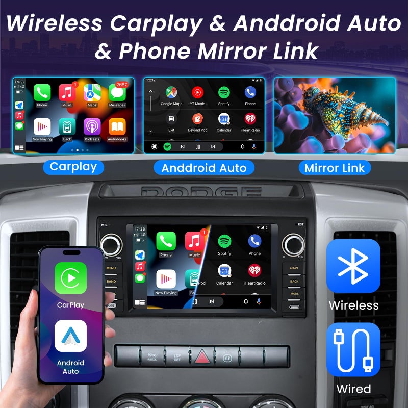 Jerqry 4Core+64G ROM Car Radio Stereo for Dodge Ram 1500 2500 3500 2009-2012 : 7 Inch 1280 * 800 IPS Touchscreen Wireless CarPlay Android Auto with GPS 5G WiFi Bluetooth HD Backup Camera FM - Image 5
