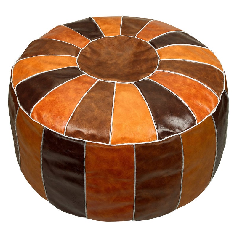 Bohepuffex Handmade Moroccan Pouf Foot stool Round & Large Storage Cover Bohemian style ottoman an Exotic Décor for Living Room Bedroom or Wedding Gifts Faux Leather Unstuffed Only Cover (color block) - Image 1