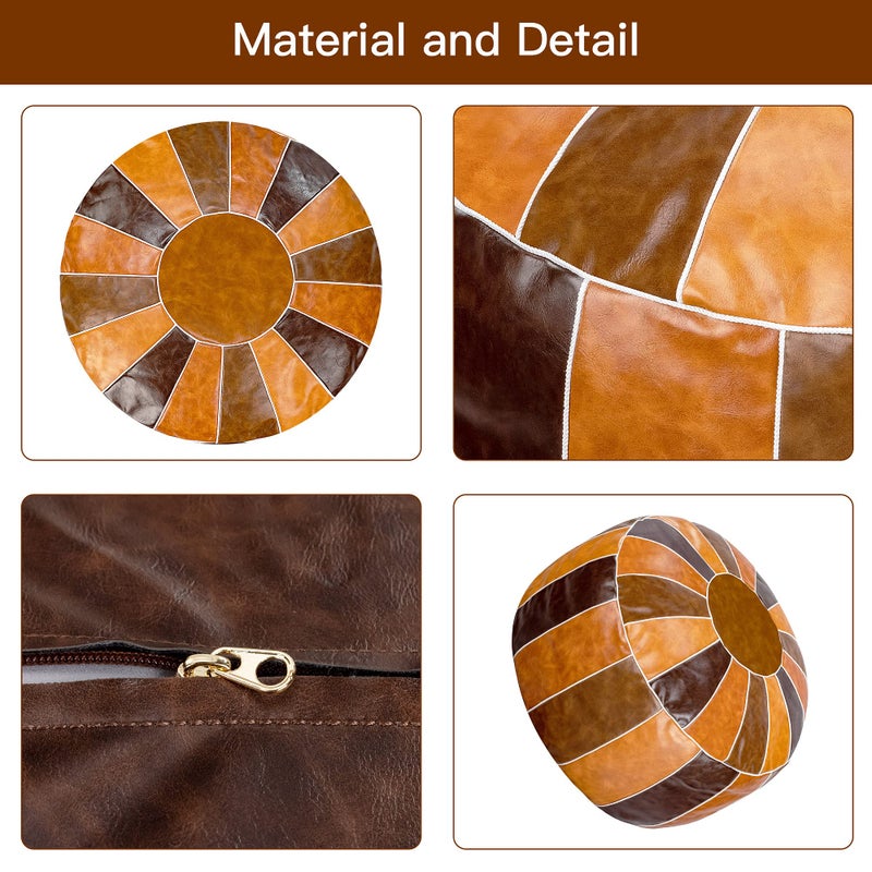 Bohepuffex Handmade Moroccan Pouf Foot stool Round & Large Storage Cover Bohemian style ottoman an Exotic Décor for Living Room Bedroom or Wedding Gifts Faux Leather Unstuffed Only Cover (color block) - Image 4